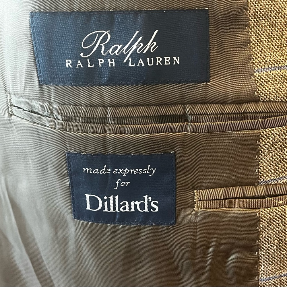 RALPH LAUREN Black Label Linen Blazer Taupe Brown Blue Size 46R Breathable - Picture 2 of 15